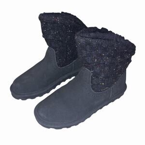 BEARPAW Virginia Womens Size 9 Navy Blue Suede Knit Ankle Winter Boots NIB 2133W